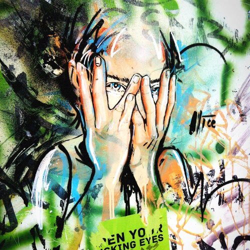 Alice stencil street art mural in Berlin Kreuzberg